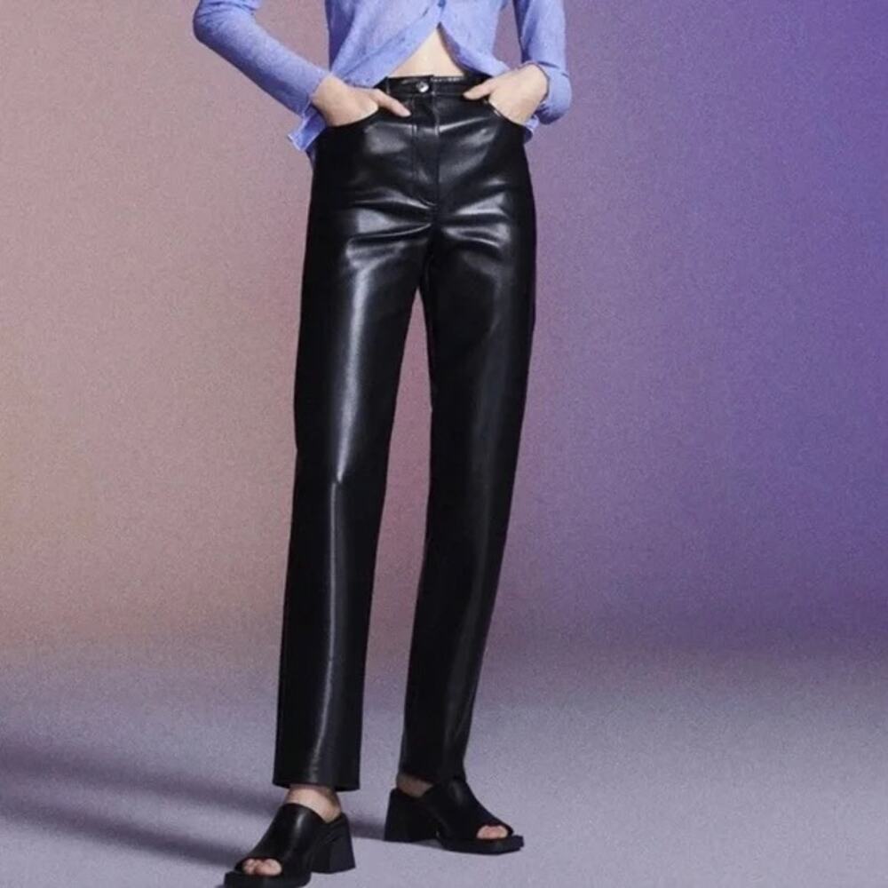 [Wilfred] Black The Melina Straight Leg High Waisted Vegan Leather Pants Size 2